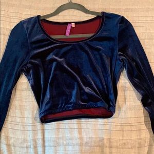 Blue holographic long sleeve crop top